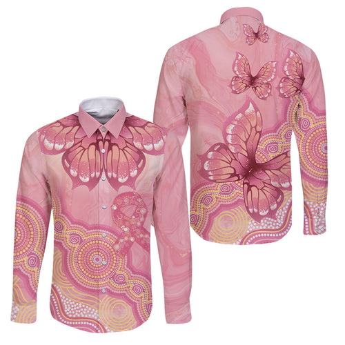 Dreamy Butterfly Collar Australia Breast Cancer Pink Family Matching Short Sleeve Bodycon Dress and Hawaiian Shirt Indigenous Art