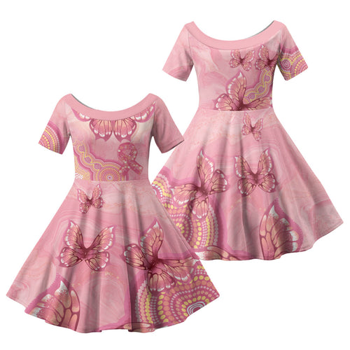 Dreamy Butterfly Collar Australia Breast Cancer Pink Family Matching Short Sleeve Bodycon Dress and Hawaiian Shirt Indigenous Art