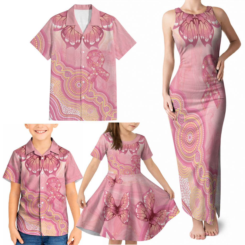 Dreamy Butterfly Collar Australia Breast Cancer Pink Family Matching Tank Maxi Dress and Hawaiian Shirt Indigenous Art