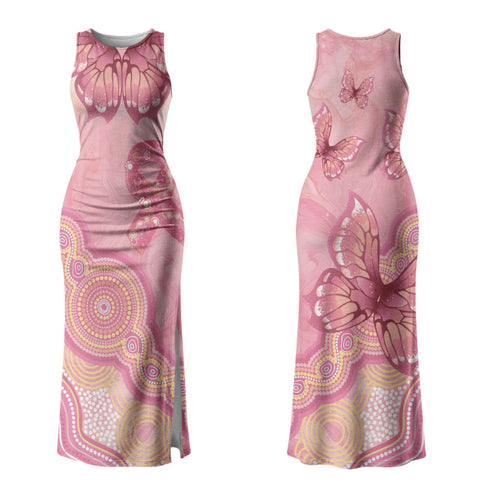 Dreamy Butterfly Collar Australia Breast Cancer Pink Family Matching Tank Maxi Dress and Hawaiian Shirt Indigenous Art
