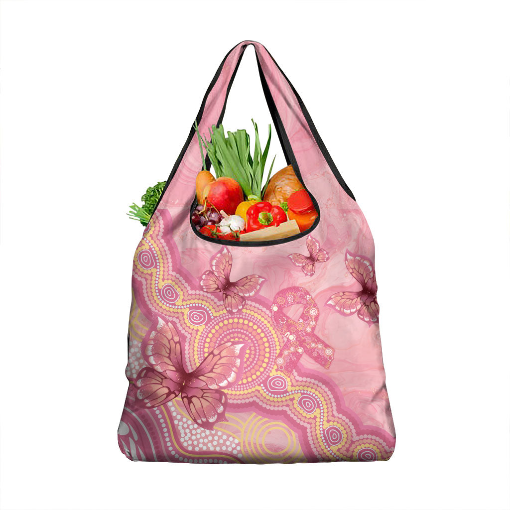 Dreamy Butterfly Collar Australia Breast Cancer Pink Grocery Bag Indigenous Art