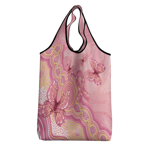 Dreamy Butterfly Collar Australia Breast Cancer Pink Grocery Bag Indigenous Art