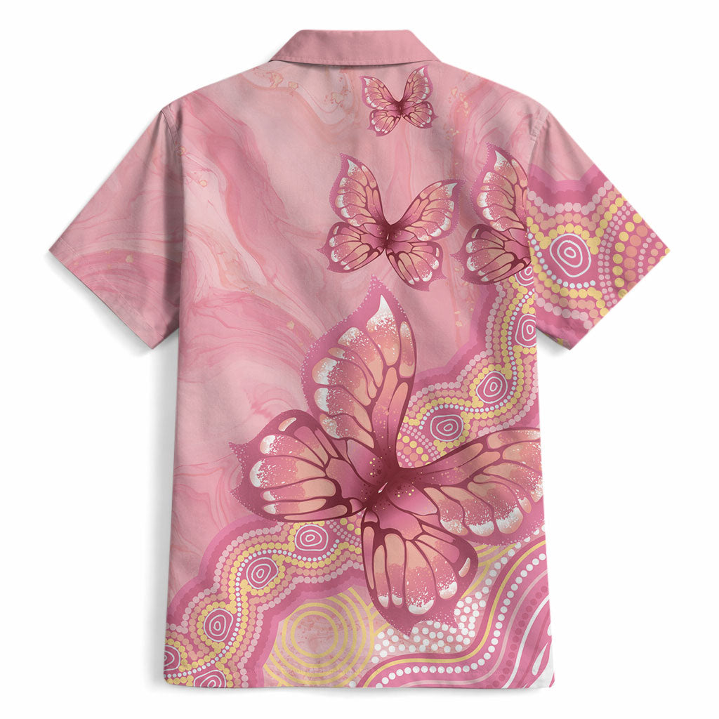 Dreamy Butterfly Collar Australia Breast Cancer Pink Hawaiian Shirt Indigenous Art