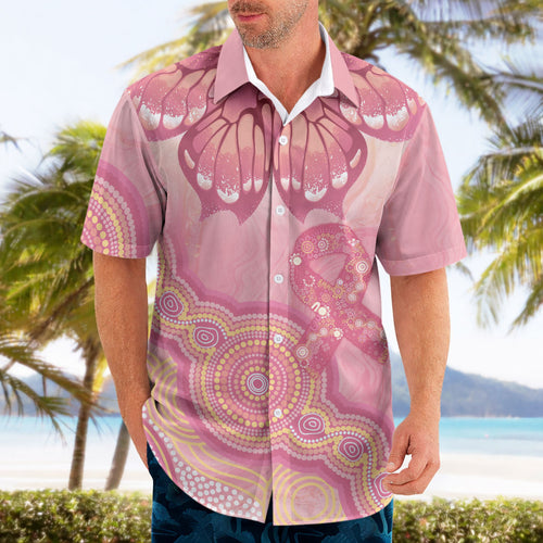Dreamy Butterfly Collar Australia Breast Cancer Pink Hawaiian Shirt Indigenous Art