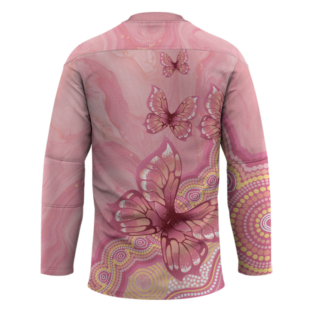 Dreamy Butterfly Collar Australia Breast Cancer Pink Hockey Jersey Indigenous Art