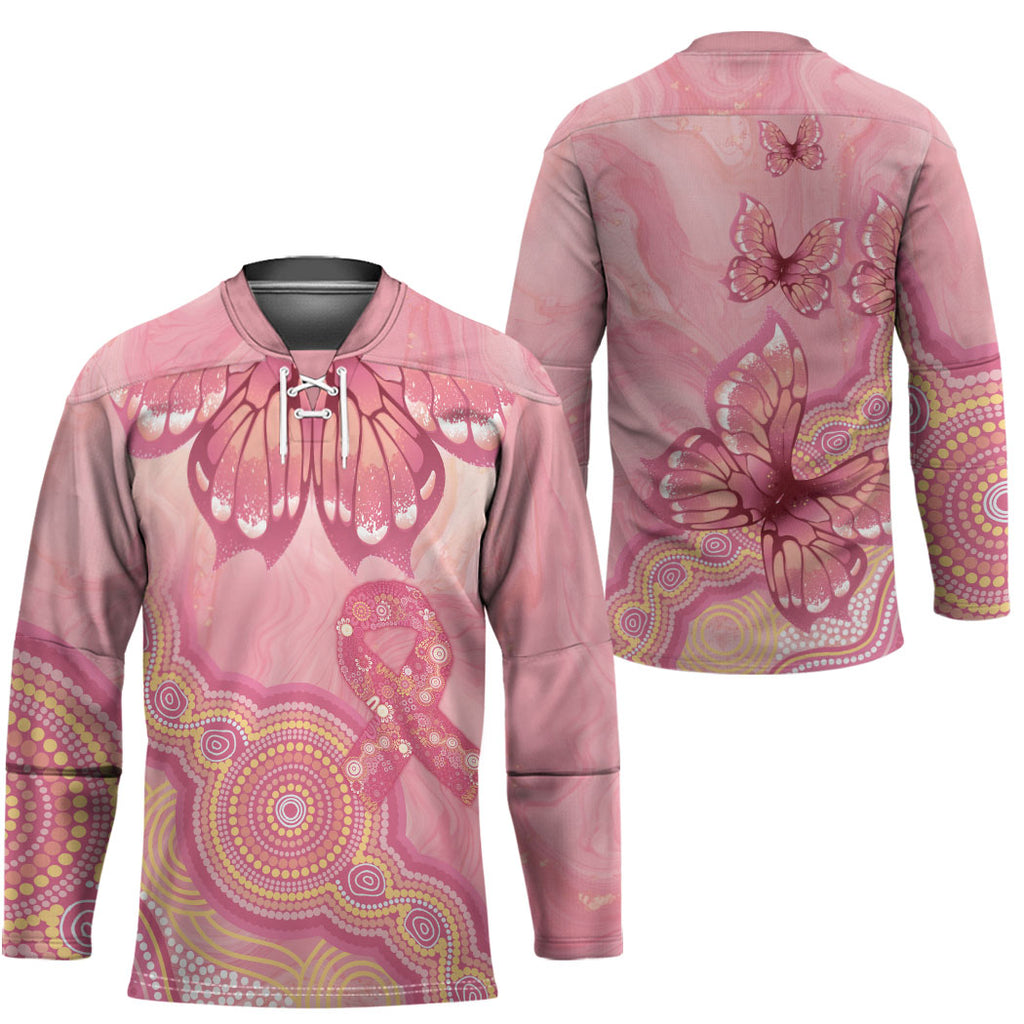 Dreamy Butterfly Collar Australia Breast Cancer Pink Hockey Jersey Indigenous Art