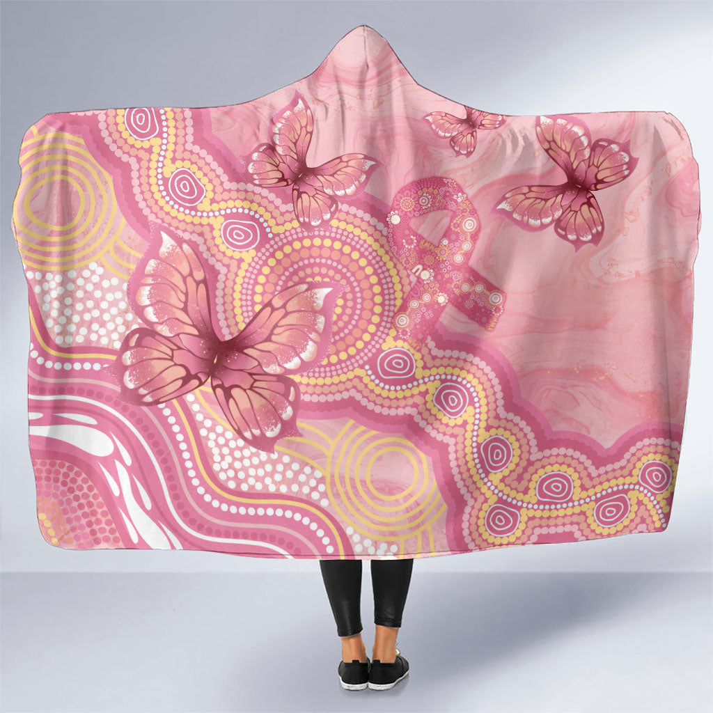 Dreamy Butterfly Collar Australia Breast Cancer Pink Hooded Blanket Indigenous Art