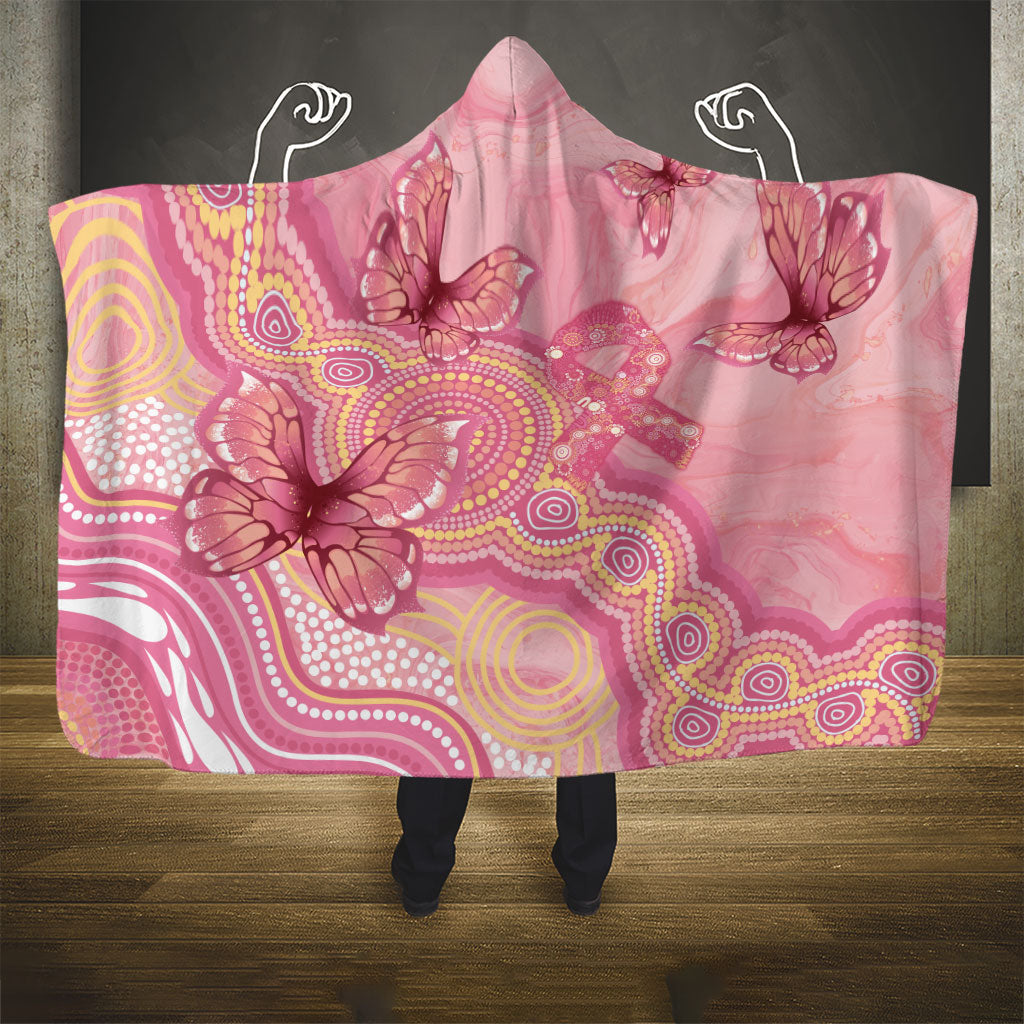 Dreamy Butterfly Collar Australia Breast Cancer Pink Hooded Blanket Indigenous Art