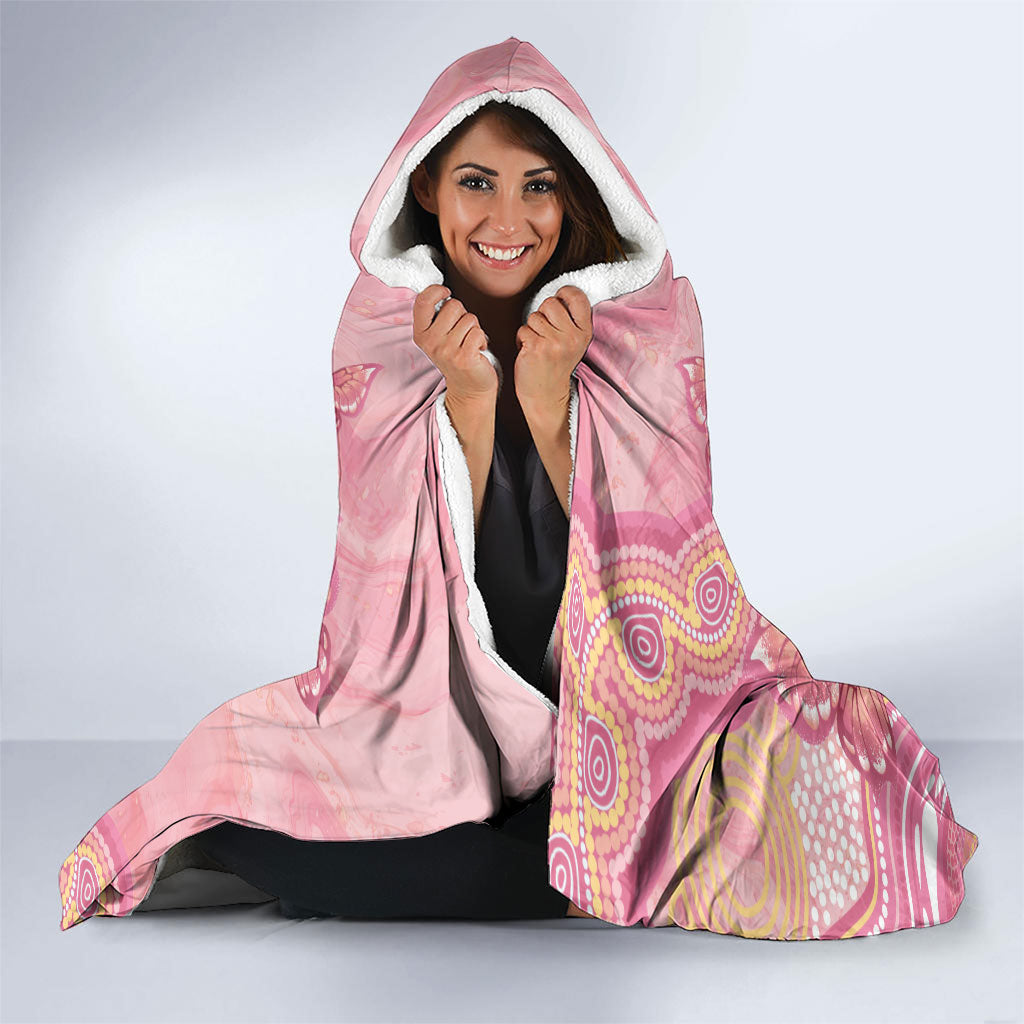 Dreamy Butterfly Collar Australia Breast Cancer Pink Hooded Blanket Indigenous Art