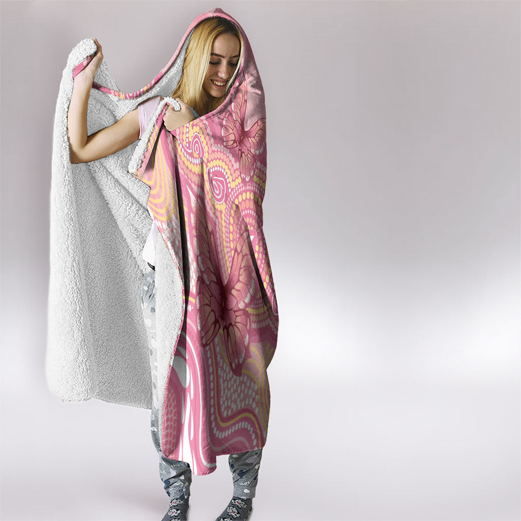 Dreamy Butterfly Collar Australia Breast Cancer Pink Hooded Blanket Indigenous Art