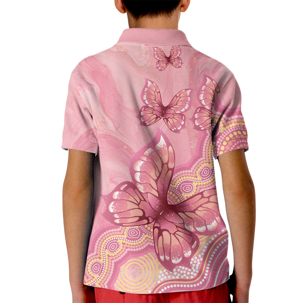 Dreamy Butterfly Collar Australia Breast Cancer Pink Kid Polo Shirt Indigenous Art