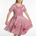 Dreamy Butterfly Collar Australia Breast Cancer Pink Kid Short Sleeve Dress Indigenous Art
