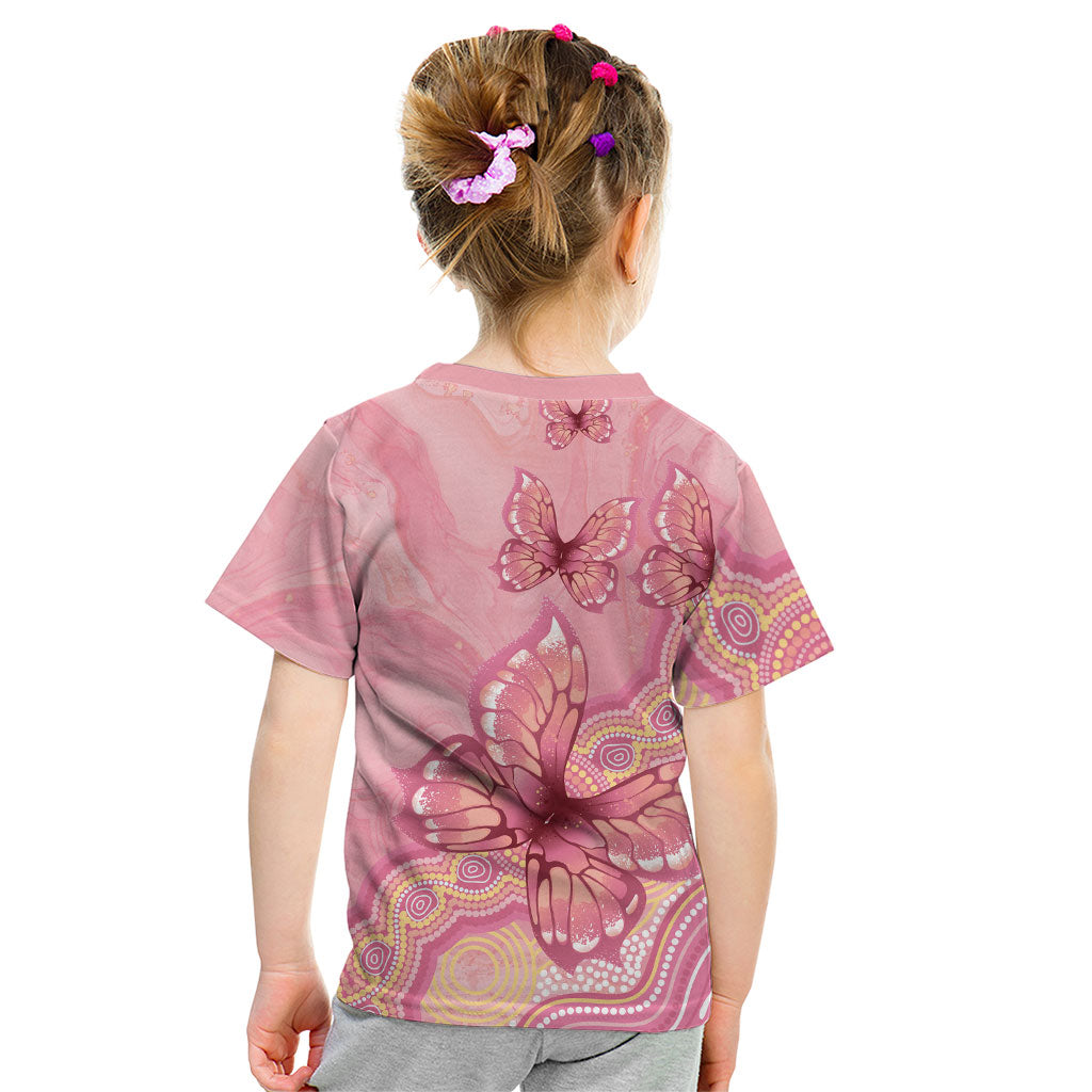 Dreamy Butterfly Collar Australia Breast Cancer Pink Kid T Shirt Indigenous Art