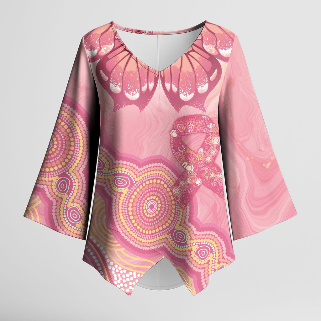 Dreamy Butterfly Collar Australia Breast Cancer Pink Kimono Sleeve Blouse Indigenous Art