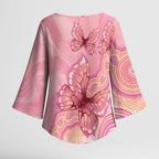 Dreamy Butterfly Collar Australia Breast Cancer Pink Kimono Sleeve Blouse Indigenous Art