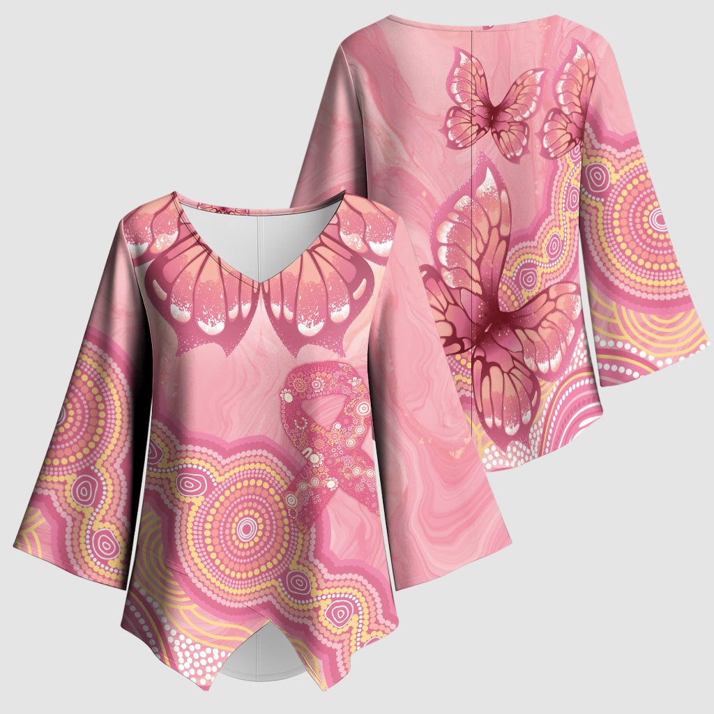 Dreamy Butterfly Collar Australia Breast Cancer Pink Kimono Sleeve Blouse Indigenous Art