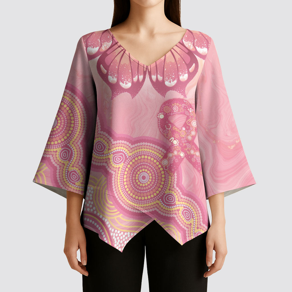 Dreamy Butterfly Collar Australia Breast Cancer Pink Kimono Sleeve Blouse Indigenous Art