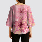 Dreamy Butterfly Collar Australia Breast Cancer Pink Kimono Sleeve Blouse Indigenous Art