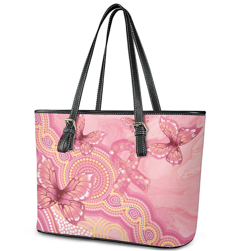 Dreamy Butterfly Collar Australia Breast Cancer Pink Leather Tote Bag Indigenous Art