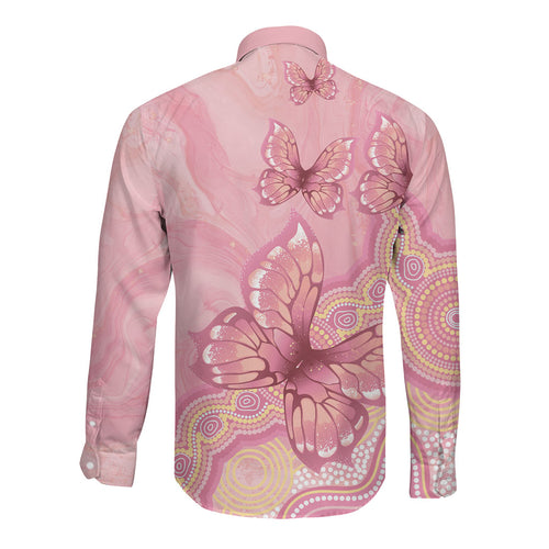Dreamy Butterfly Collar Australia Breast Cancer Pink Long Sleeve Button Shirt Indigenous Art