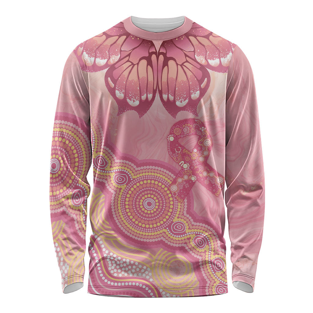 Dreamy Butterfly Collar Australia Breast Cancer Pink Long Sleeve Shirt Indigenous Art
