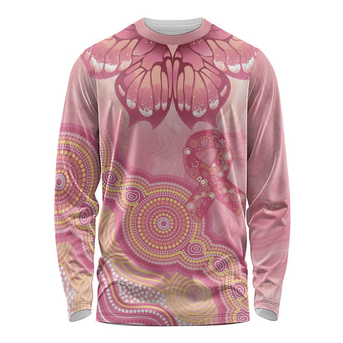 Dreamy Butterfly Collar Australia Breast Cancer Pink Long Sleeve Shirt Indigenous Art
