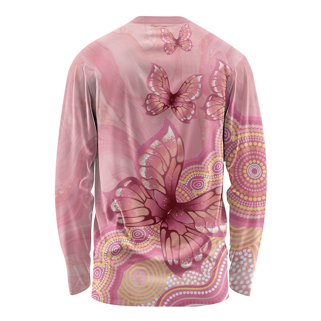 Dreamy Butterfly Collar Australia Breast Cancer Pink Long Sleeve Shirt Indigenous Art