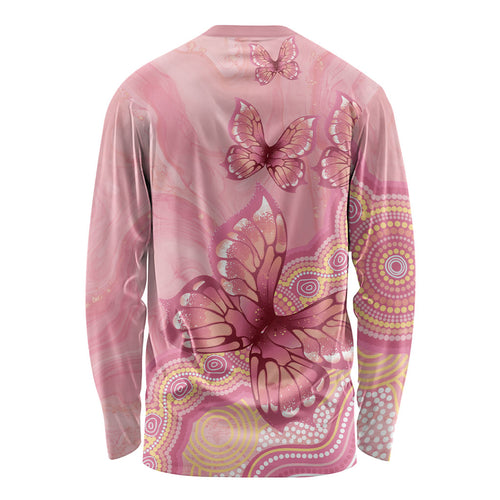 Dreamy Butterfly Collar Australia Breast Cancer Pink Long Sleeve Shirt Indigenous Art