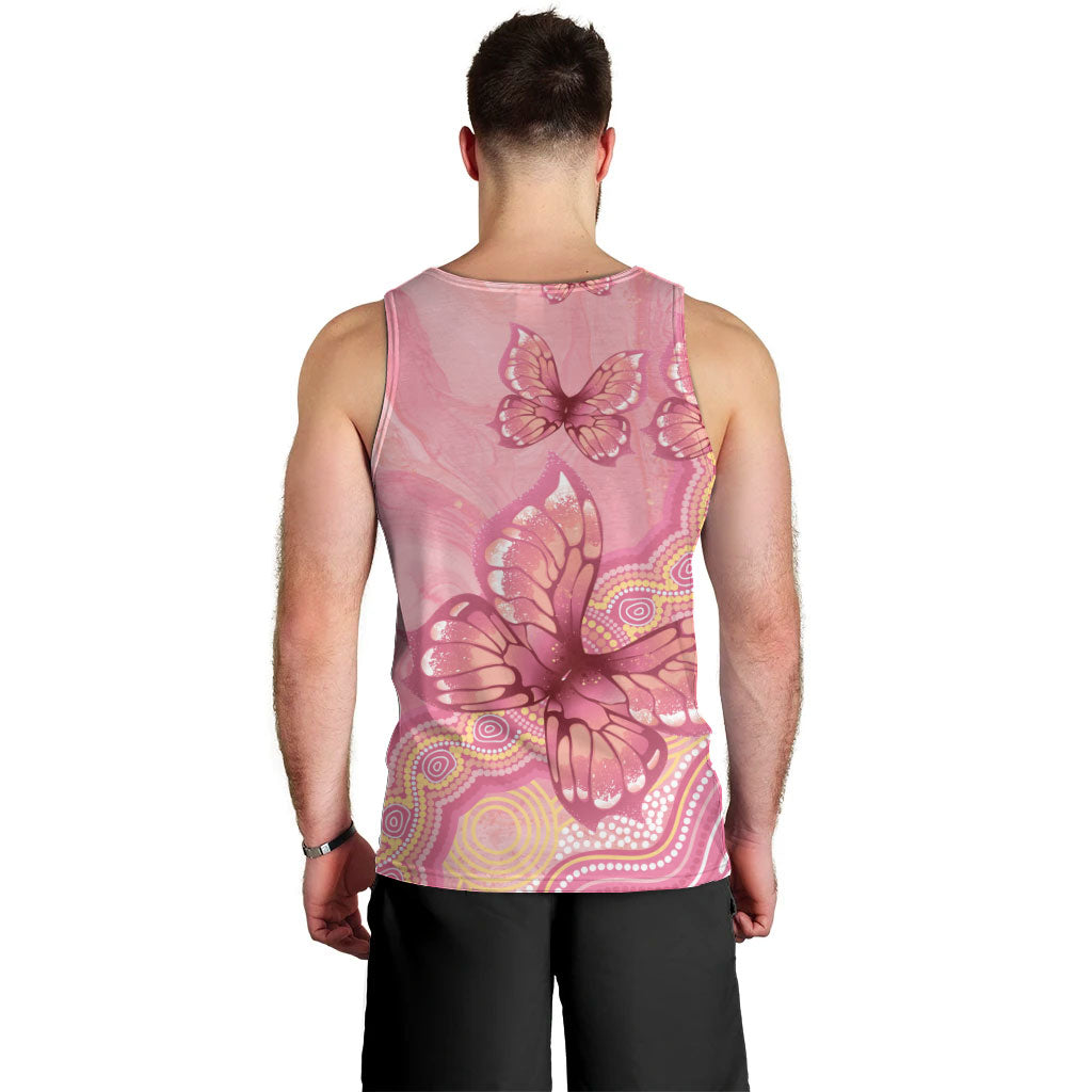 Dreamy Butterfly Collar Australia Breast Cancer Pink Men Tank Top Indigenous Art