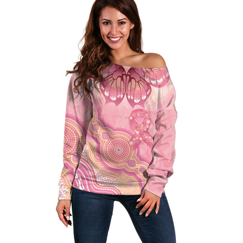 Dreamy Butterfly Collar Australia Breast Cancer Pink Off Shoulder Sweater Indigenous Art