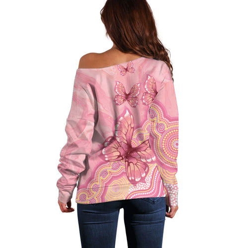 Dreamy Butterfly Collar Australia Breast Cancer Pink Off Shoulder Sweater Indigenous Art
