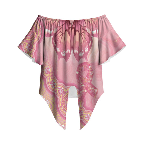 Dreamy Butterfly Collar Australia Breast Cancer Pink Off Shoulder Wrap Waist Top Indigenous Art