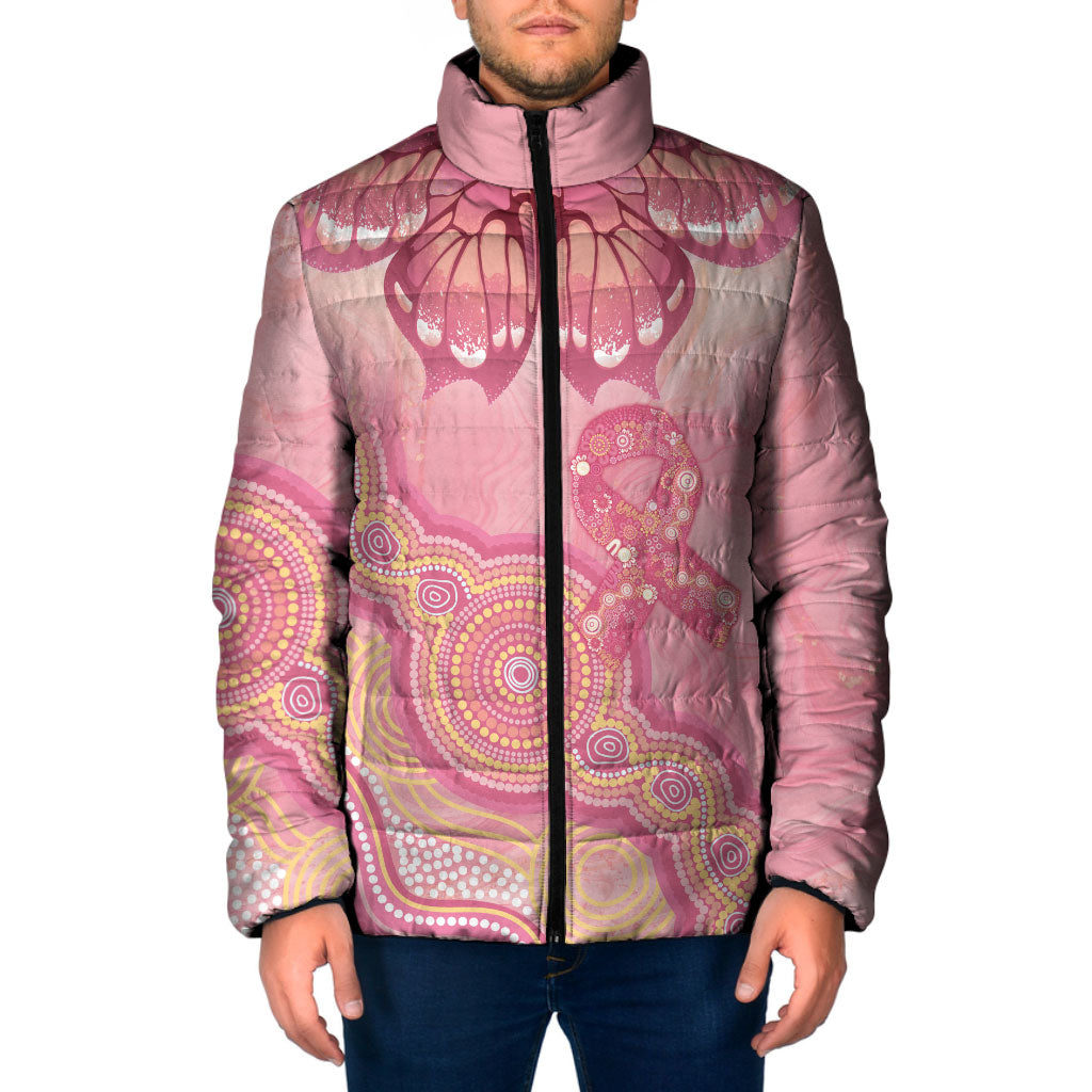 Dreamy Butterfly Collar Australia Breast Cancer Pink Padded Jacket Indigenous Art
