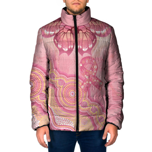 Dreamy Butterfly Collar Australia Breast Cancer Pink Padded Jacket Indigenous Art