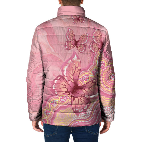 Dreamy Butterfly Collar Australia Breast Cancer Pink Padded Jacket Indigenous Art