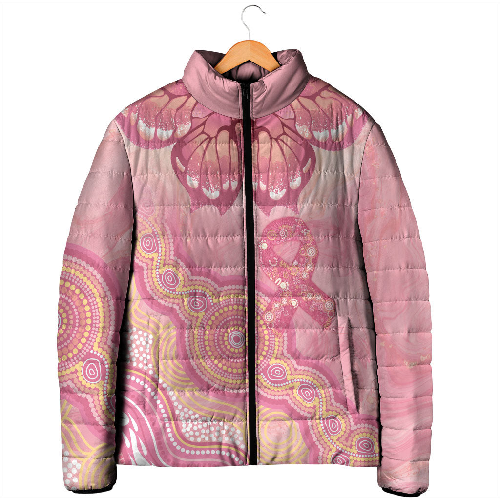 Dreamy Butterfly Collar Australia Breast Cancer Pink Padded Jacket Indigenous Art