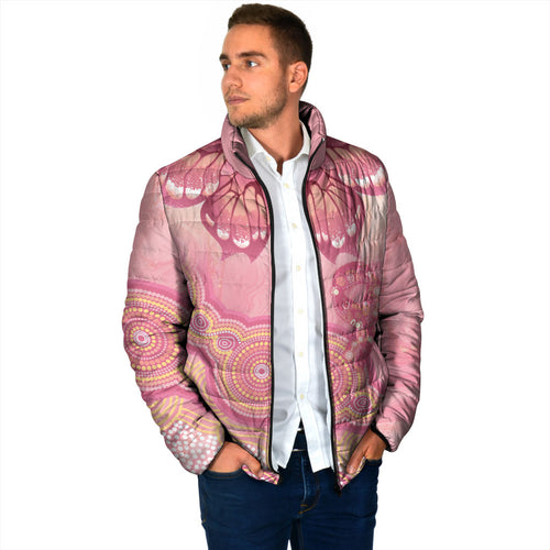 Dreamy Butterfly Collar Australia Breast Cancer Pink Padded Jacket Indigenous Art