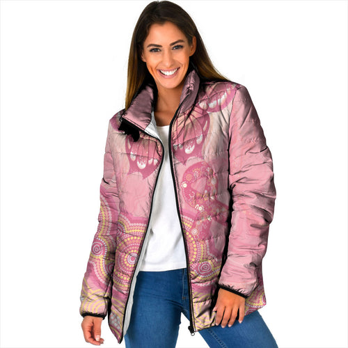 Dreamy Butterfly Collar Australia Breast Cancer Pink Padded Jacket Indigenous Art