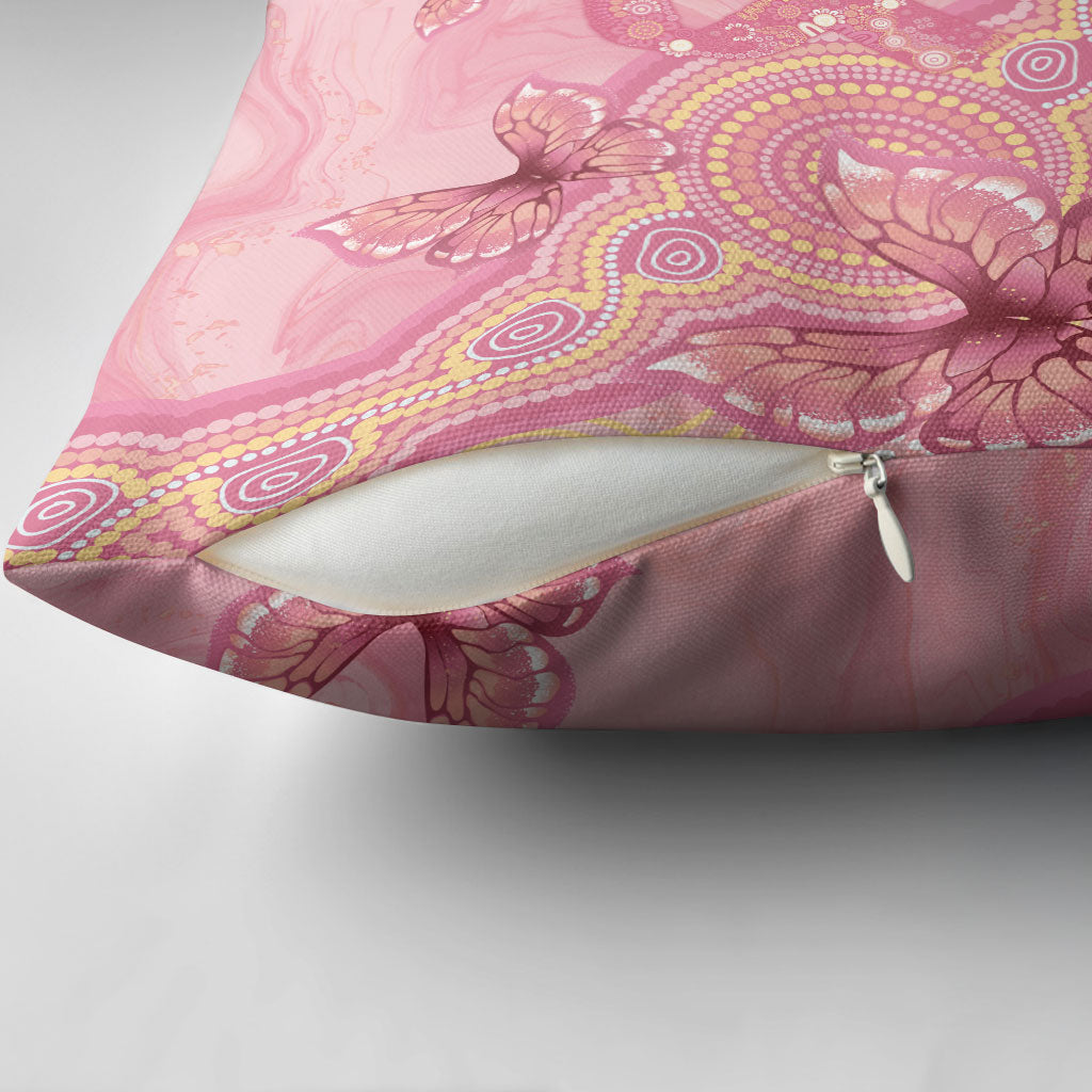 Dreamy Butterfly Collar Australia Breast Cancer Pink Pillow Cover Indigenous Art
