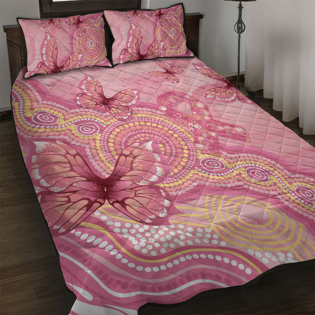 Dreamy Butterfly Collar Australia Breast Cancer Pink Quilt Bed Set Indigenous Art