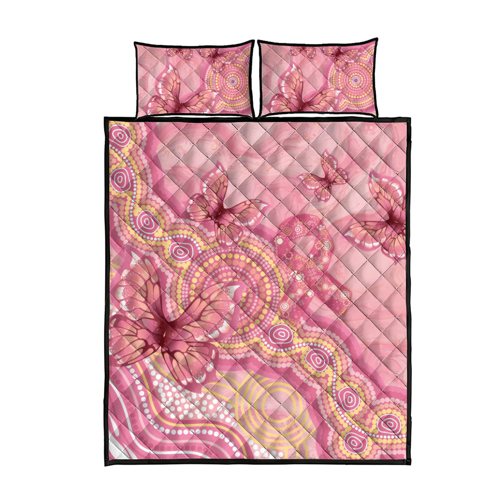Dreamy Butterfly Collar Australia Breast Cancer Pink Quilt Bed Set Indigenous Art