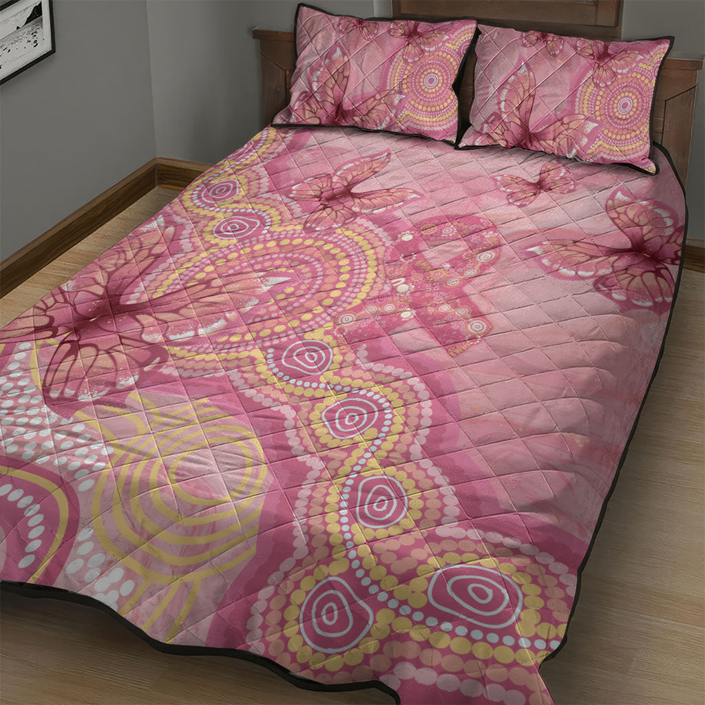Dreamy Butterfly Collar Australia Breast Cancer Pink Quilt Bed Set Indigenous Art
