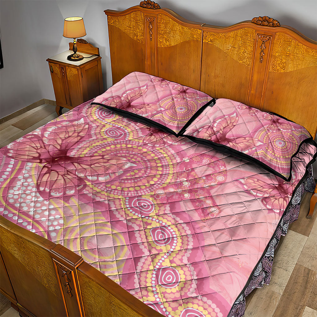 Dreamy Butterfly Collar Australia Breast Cancer Pink Quilt Bed Set Indigenous Art