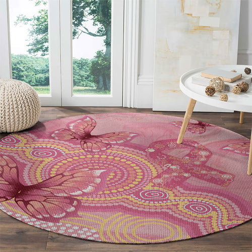 Dreamy Butterfly Collar Australia Breast Cancer Pink Round Carpet Indigenous Art