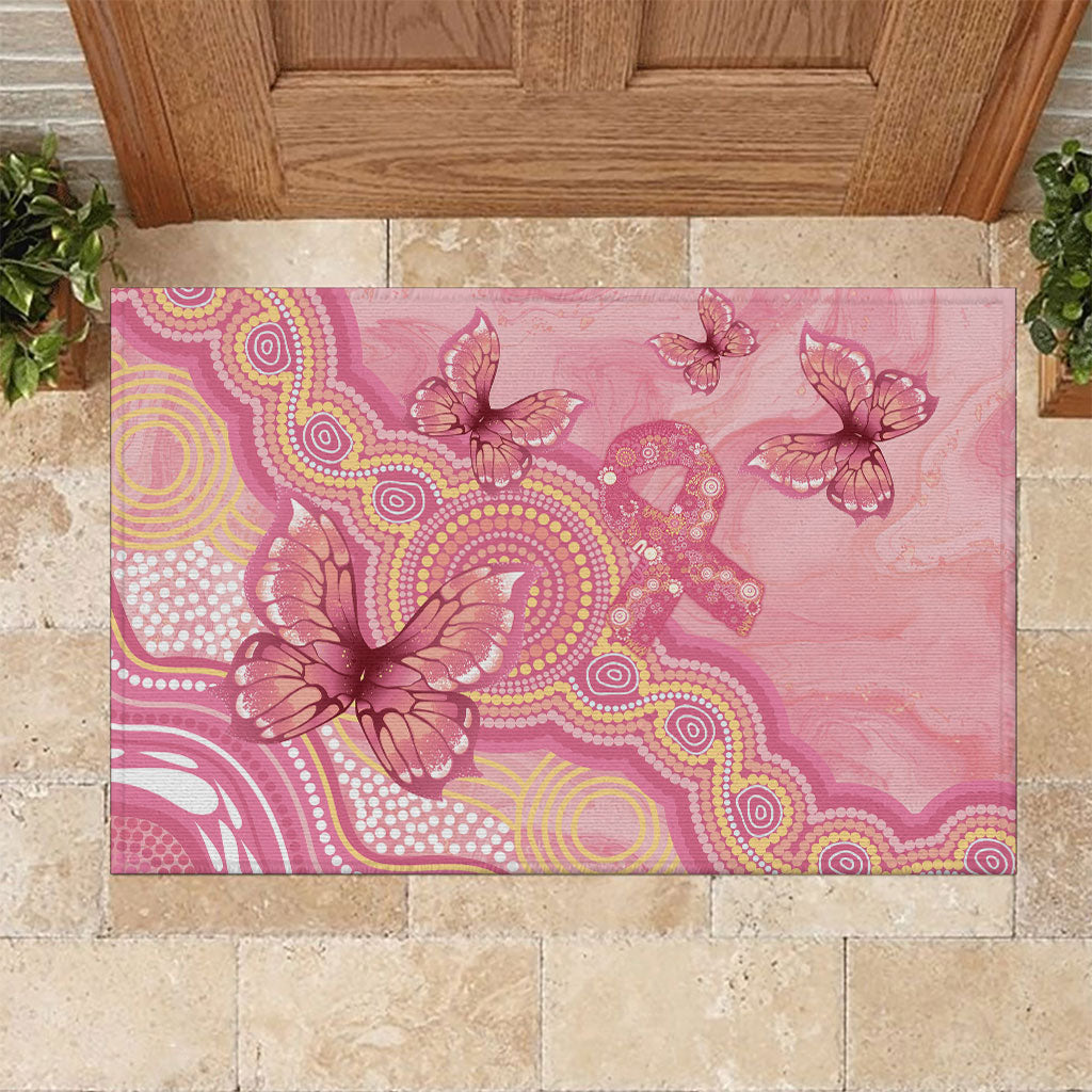 Dreamy Butterfly Collar Australia Breast Cancer Pink Rubber Doormat Indigenous Art