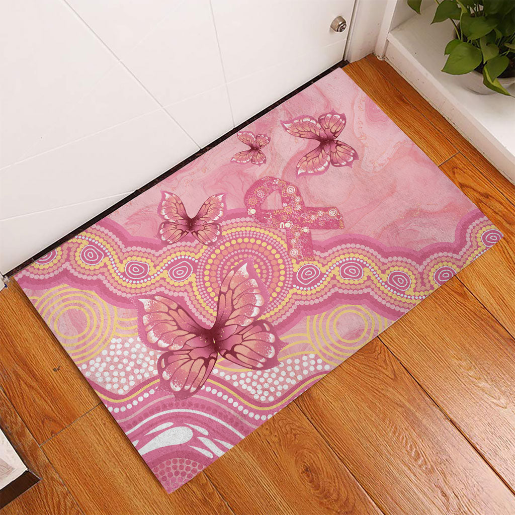 Dreamy Butterfly Collar Australia Breast Cancer Pink Rubber Doormat Indigenous Art