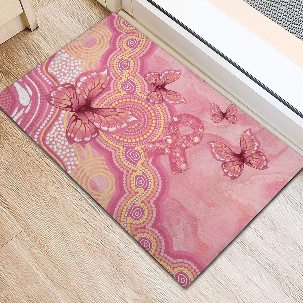 Dreamy Butterfly Collar Australia Breast Cancer Pink Rubber Doormat Indigenous Art