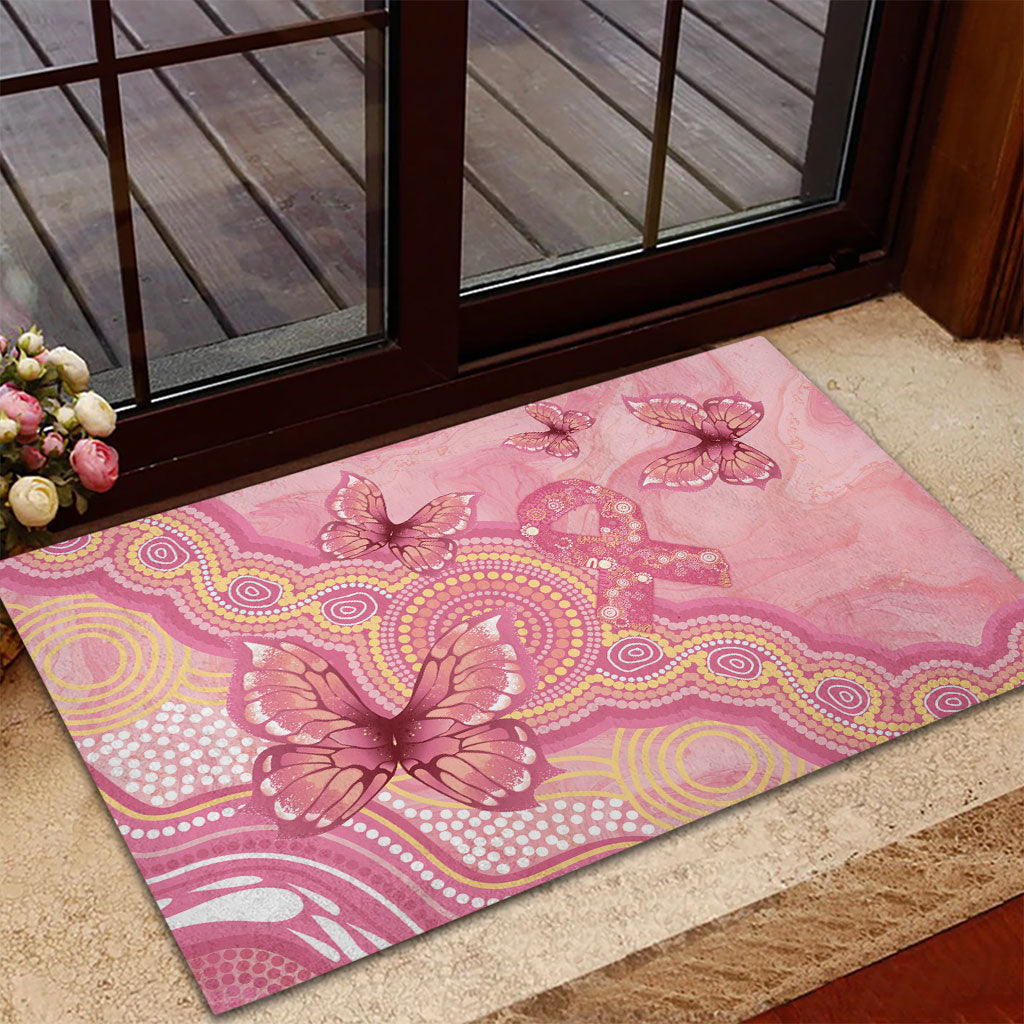 Dreamy Butterfly Collar Australia Breast Cancer Pink Rubber Doormat Indigenous Art