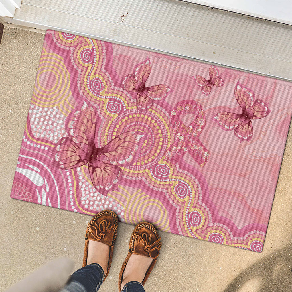 Dreamy Butterfly Collar Australia Breast Cancer Pink Rubber Doormat Indigenous Art