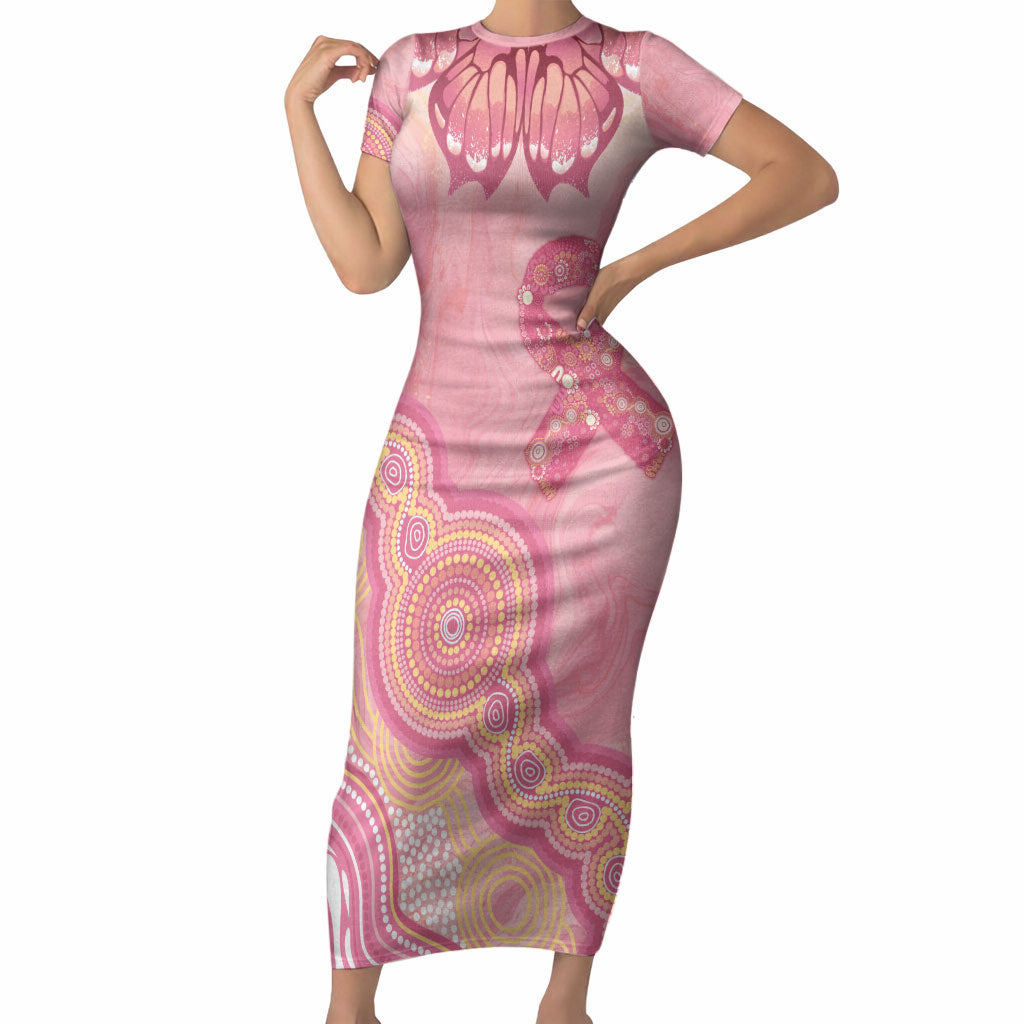 Dreamy Butterfly Collar Australia Breast Cancer Pink Short Sleeve Bodycon Dress Indigenous Art